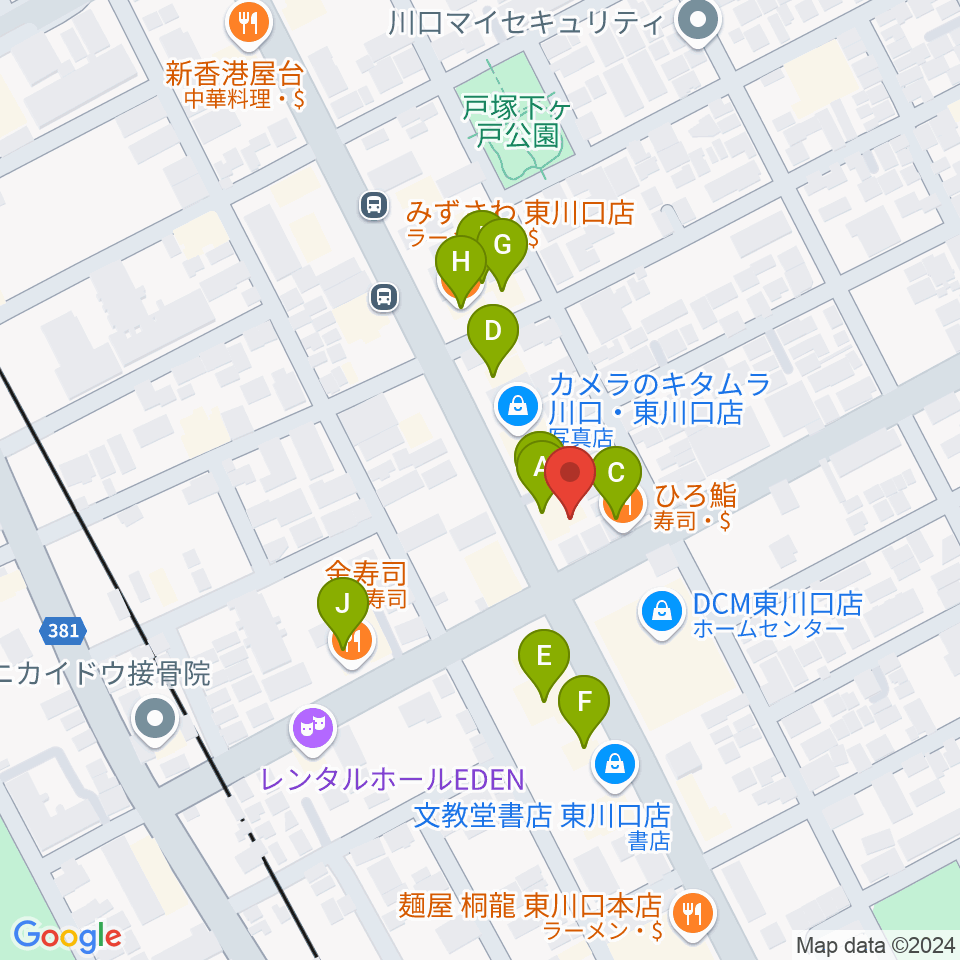 音楽教室G・クレフ東川口校周辺のファミレス・ファーストフード一覧地図