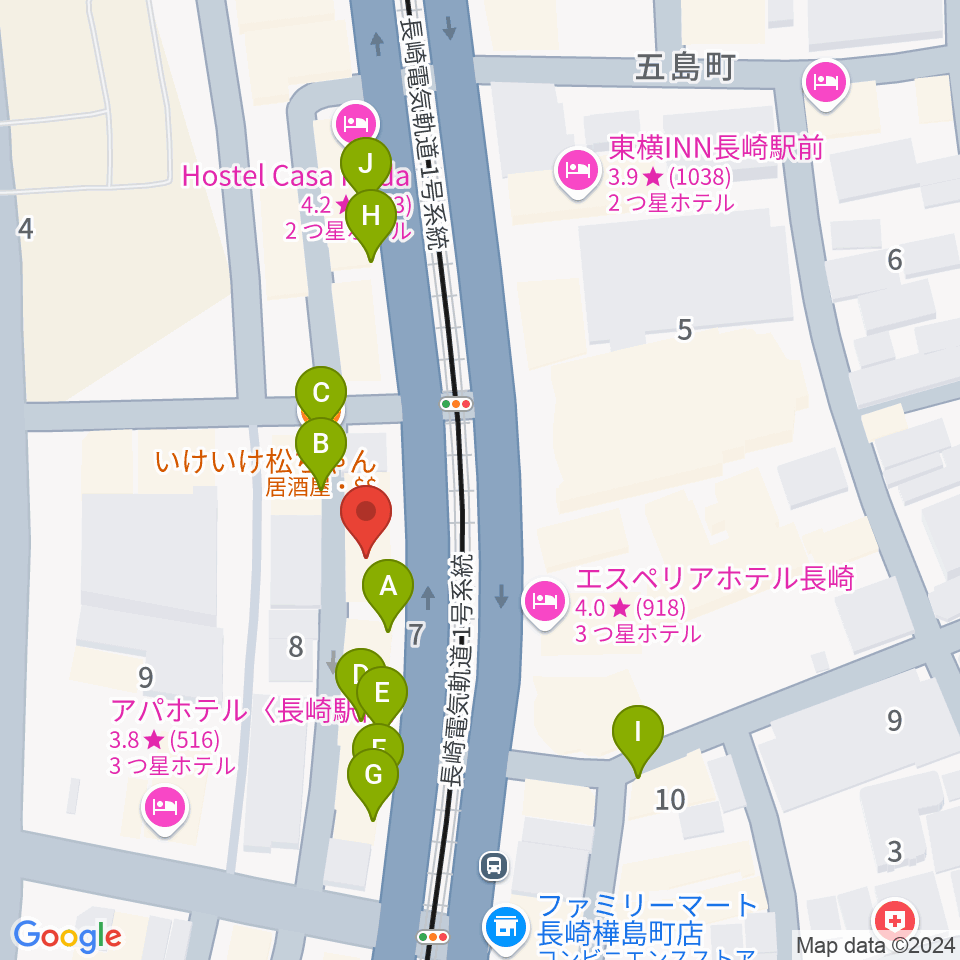 長崎ギター音楽院周辺のファミレス・ファーストフード一覧地図