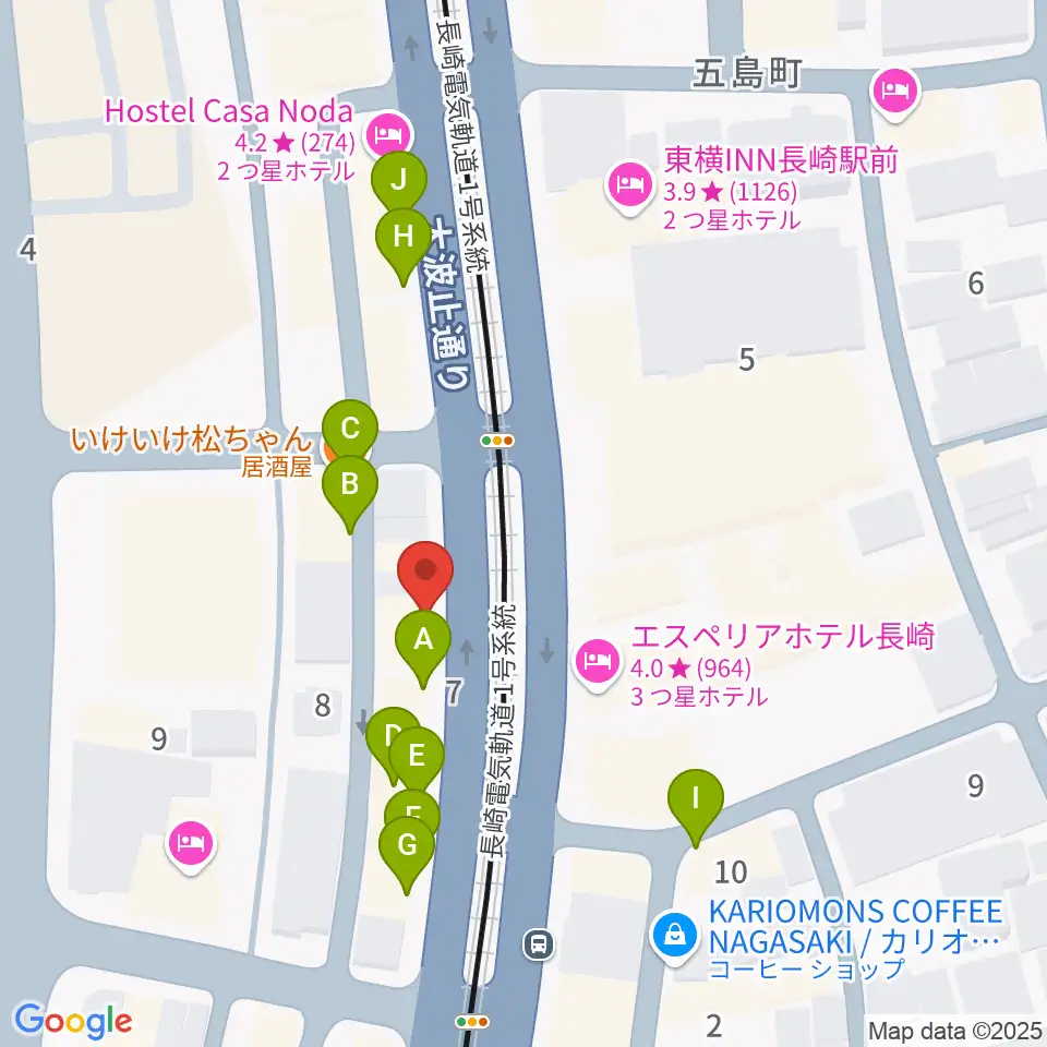 長崎ギター音楽院周辺のファミレス・ファーストフード一覧地図