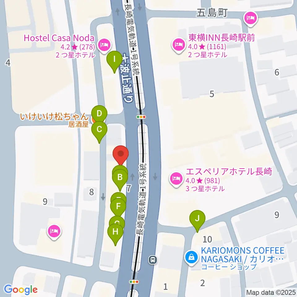 長崎ギター音楽院周辺のファミレス・ファーストフード一覧地図