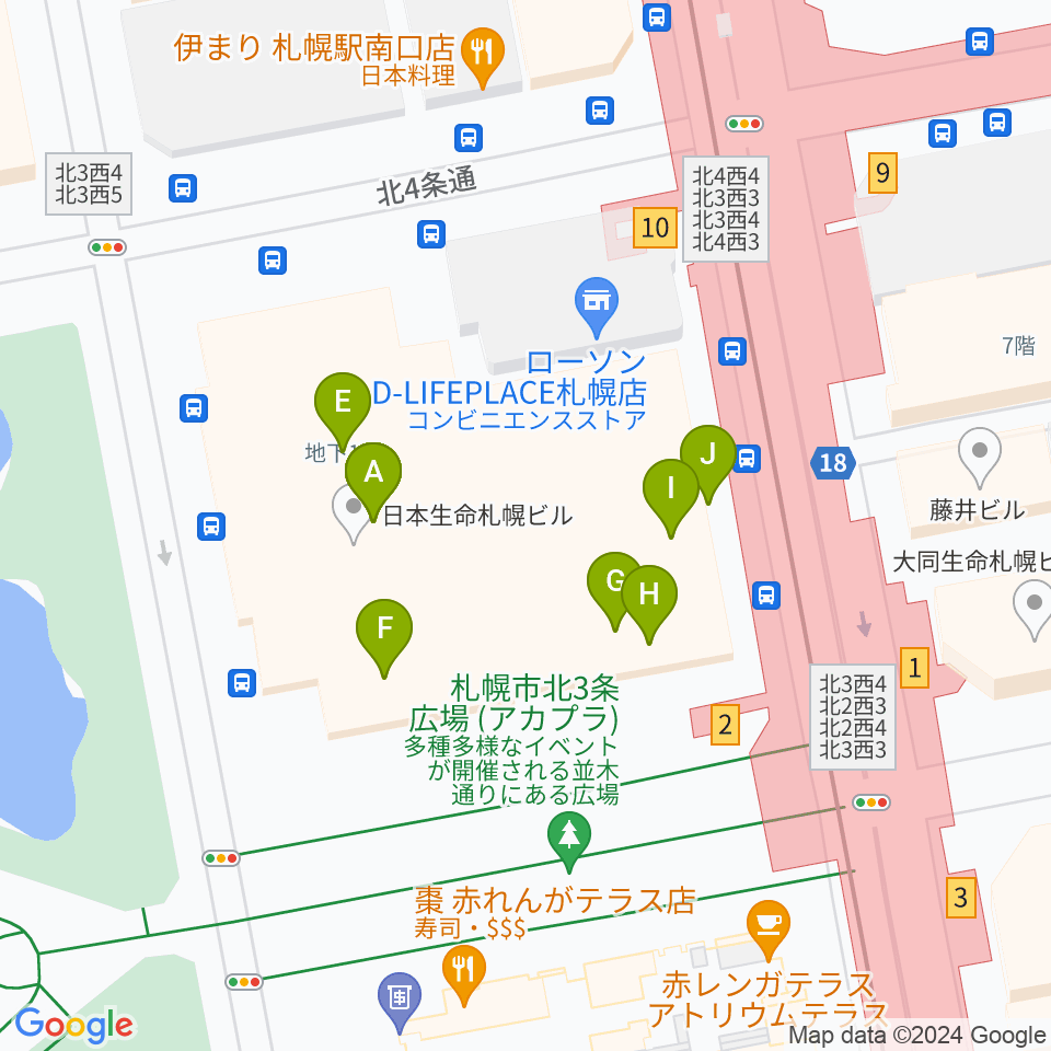島村楽器 札幌クラシック店周辺のファミレス・ファーストフード一覧地図