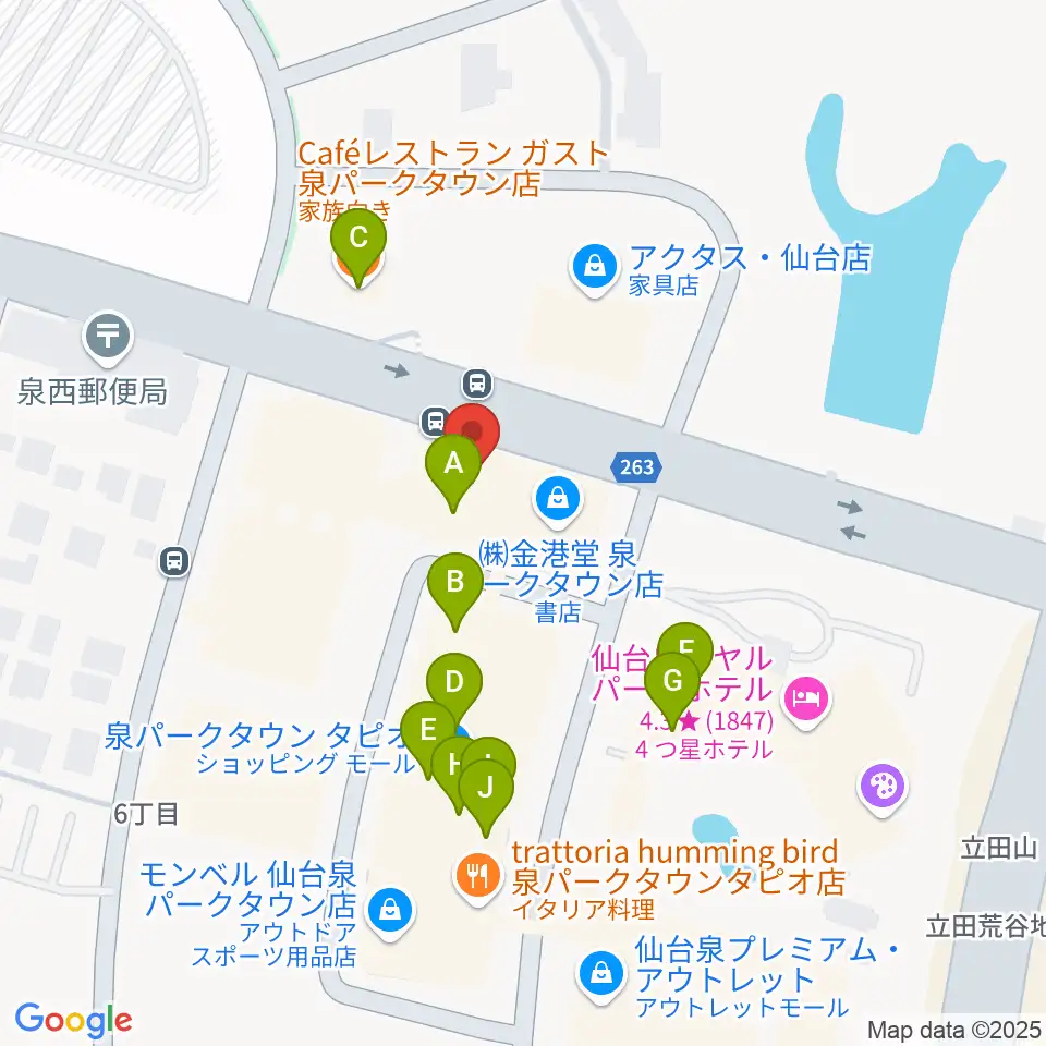 島村楽器 仙台泉パークタウンタピオ店周辺のファミレス・ファーストフード一覧地図