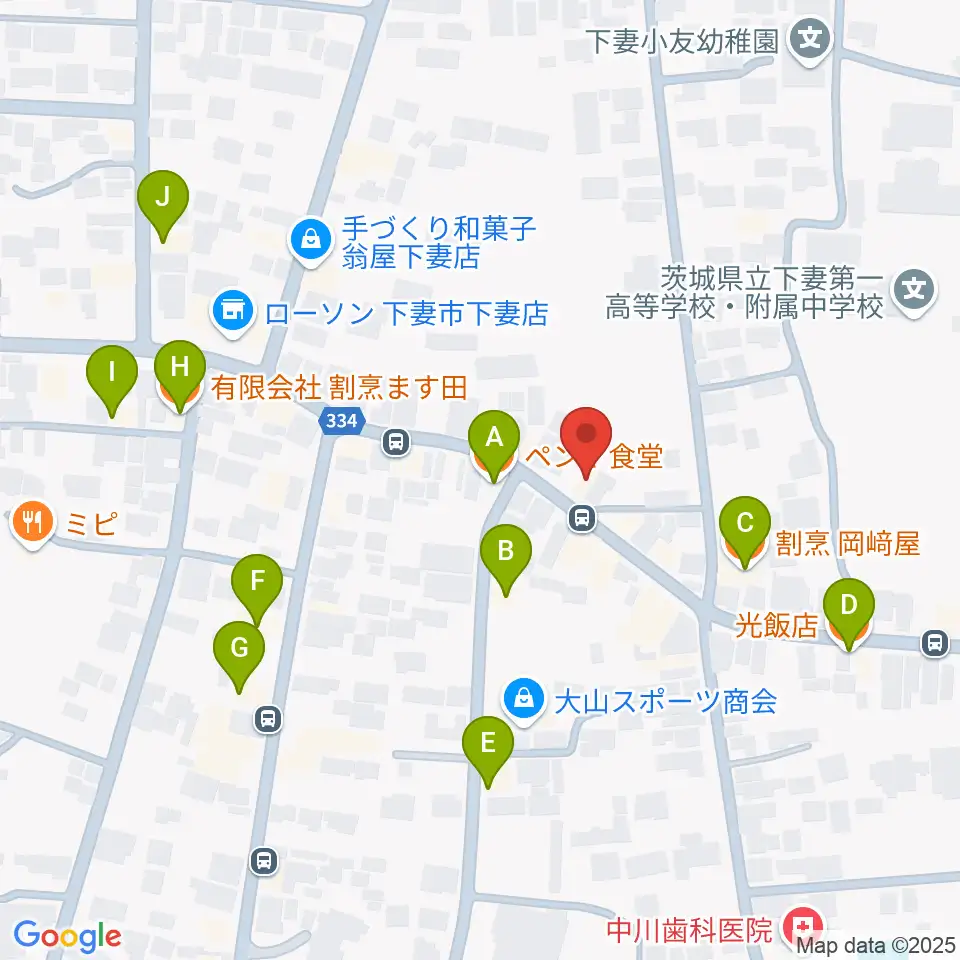 コンドー楽器 下妻店周辺のファミレス・ファーストフード一覧地図