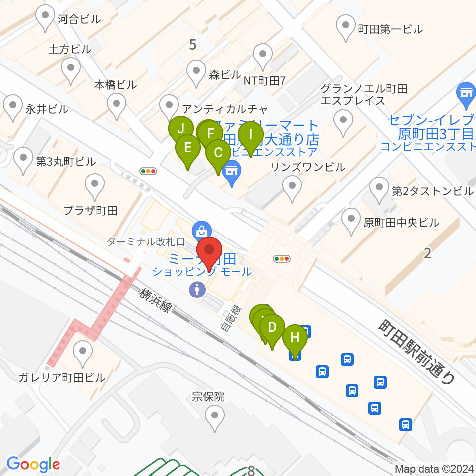 島村楽器 ミーナ町田店周辺のファミレス・ファーストフード一覧地図