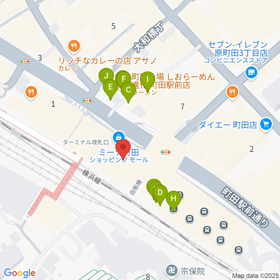 島村楽器 ミーナ町田店周辺のファミレス・ファーストフード一覧地図