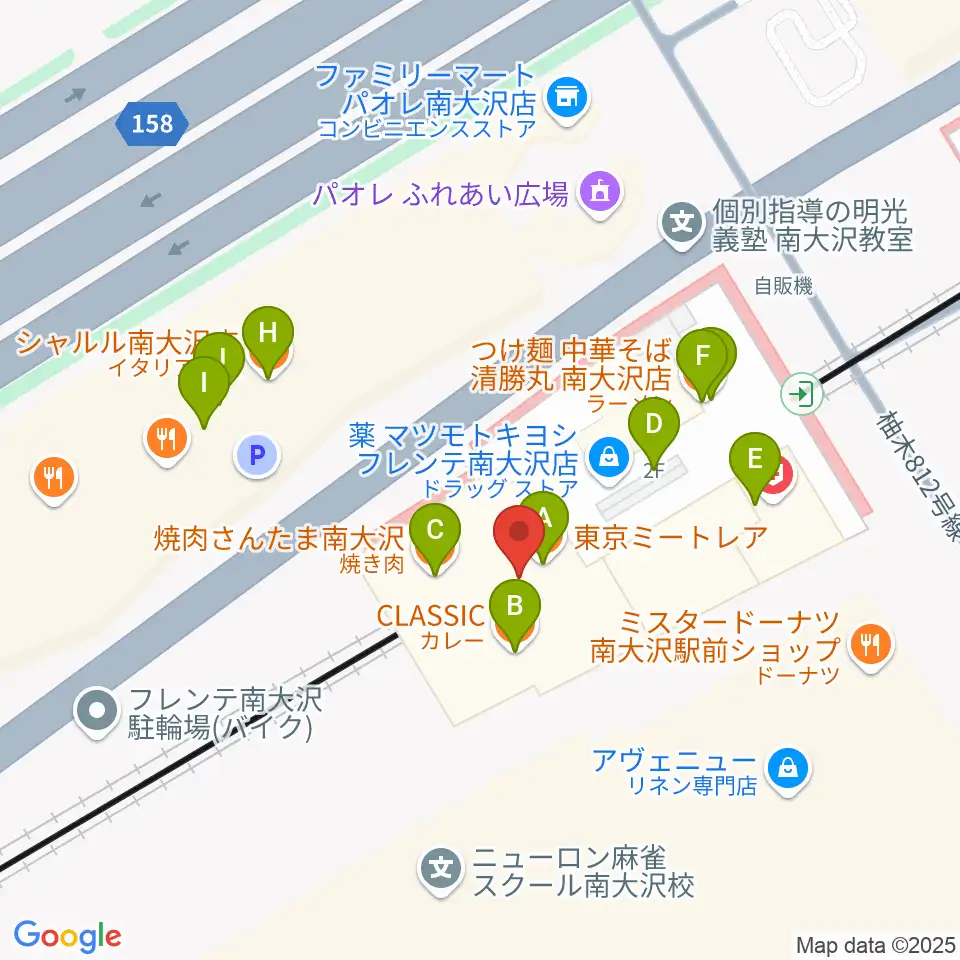 島村楽器 フレンテ南大沢店周辺のファミレス・ファーストフード一覧地図