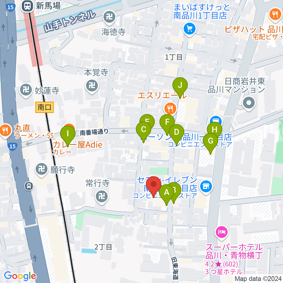 南品川TMスタジオ周辺のファミレス・ファーストフード一覧地図