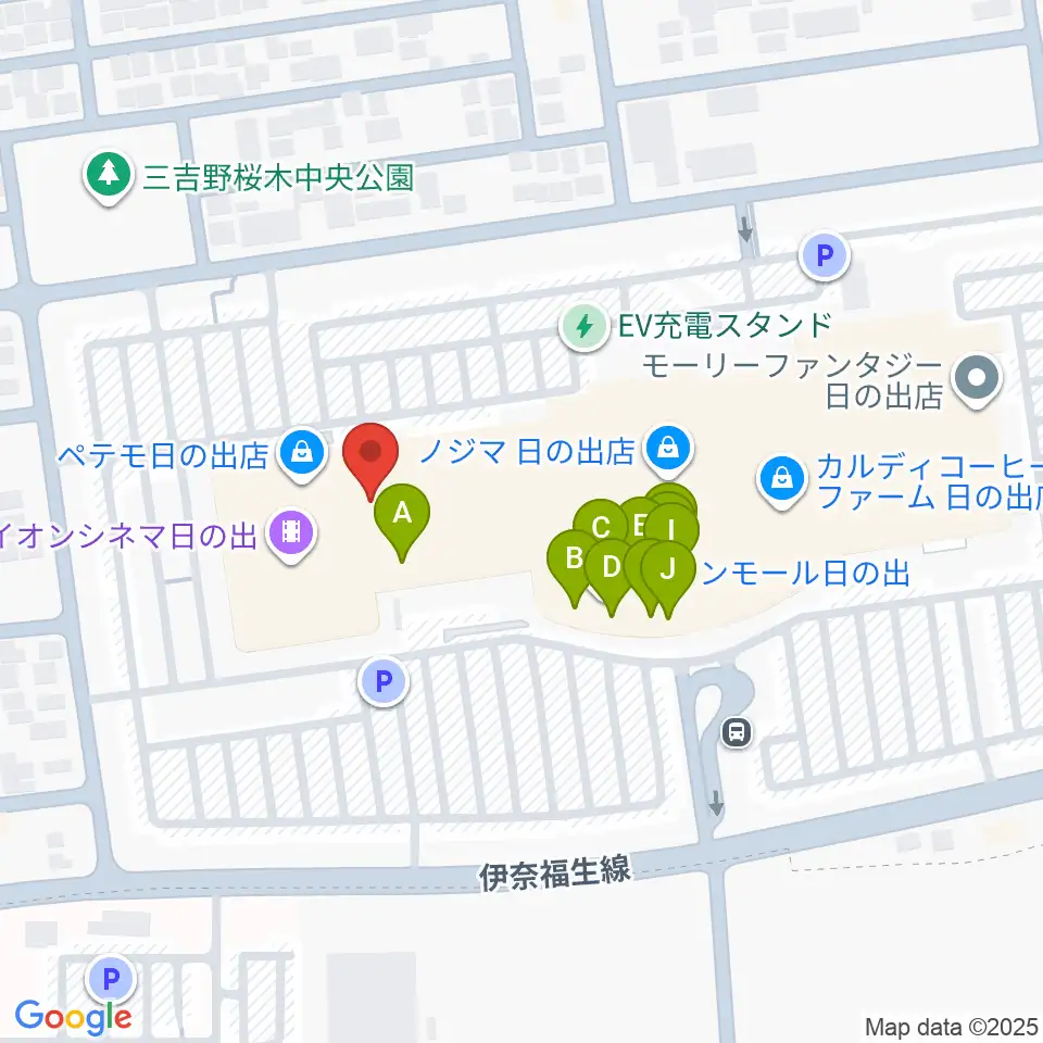 島村楽器 イオンモール日の出店周辺のファミレス・ファーストフード一覧地図