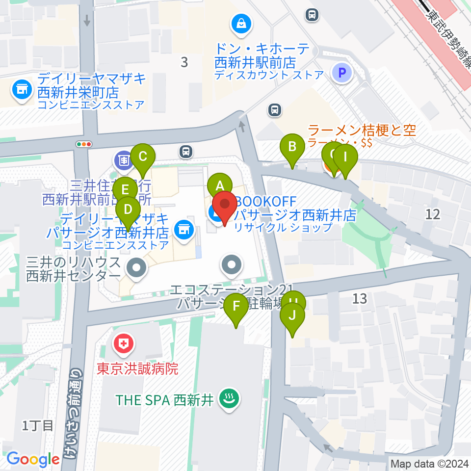 島村楽器 パサージオ西新井店周辺のファミレス・ファーストフード一覧地図