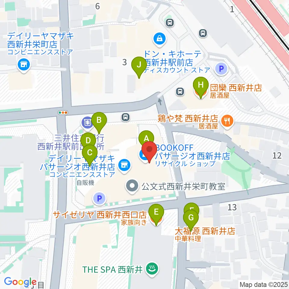 島村楽器 パサージオ西新井店周辺のファミレス・ファーストフード一覧地図