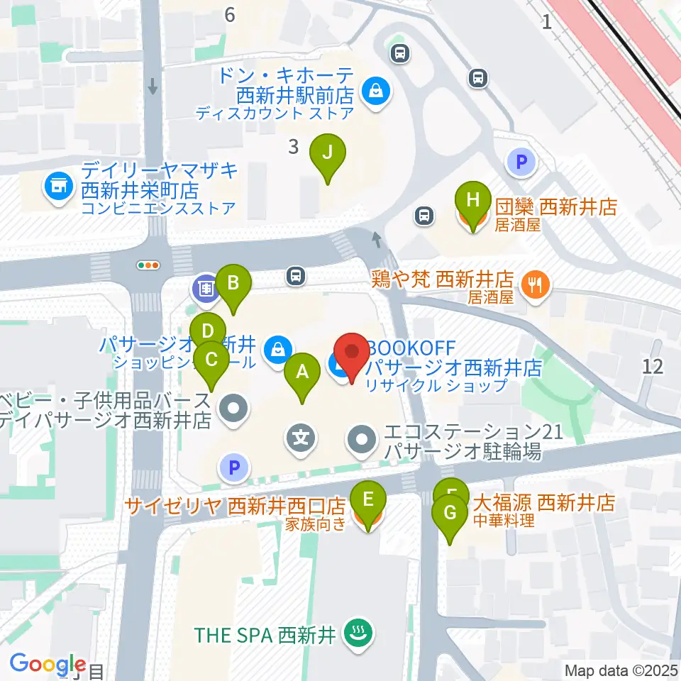 島村楽器 パサージオ西新井店周辺のファミレス・ファーストフード一覧地図