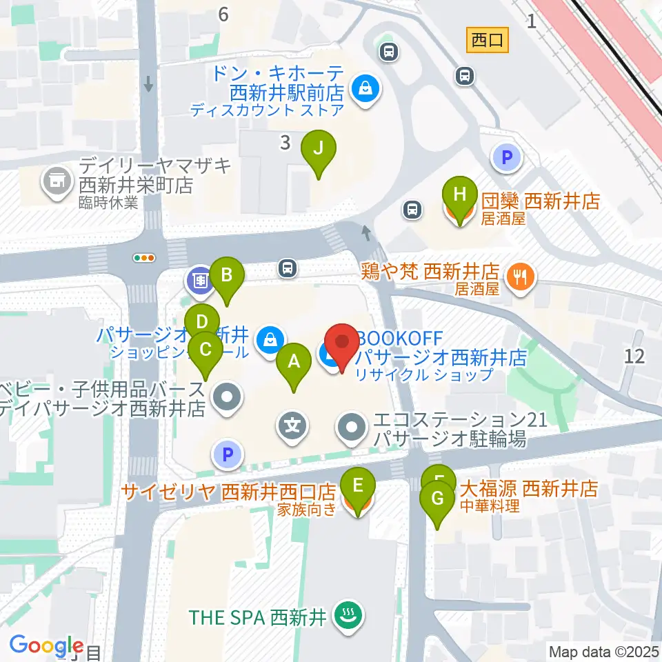 島村楽器 パサージオ西新井店周辺のファミレス・ファーストフード一覧地図