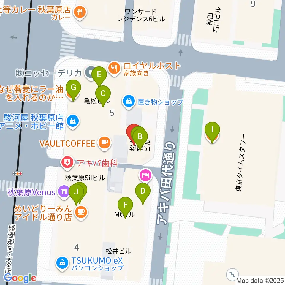 シマムラストリングス秋葉原周辺のファミレス・ファーストフード一覧地図
