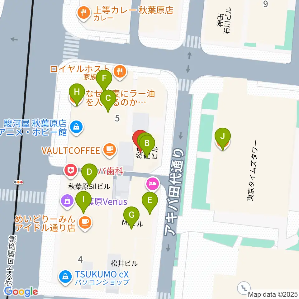 シマムラストリングス秋葉原周辺のファミレス・ファーストフード一覧地図