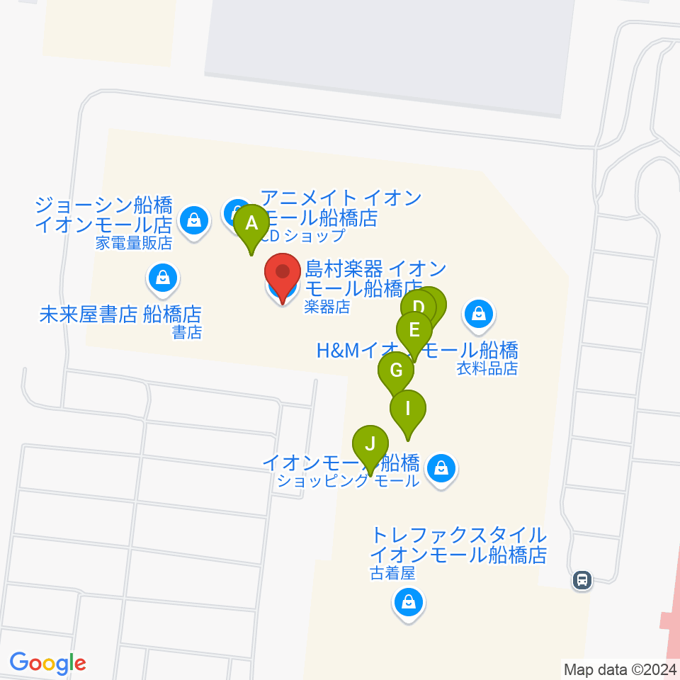 島村楽器イオンモール船橋店周辺のファミレス・ファーストフード一覧地図