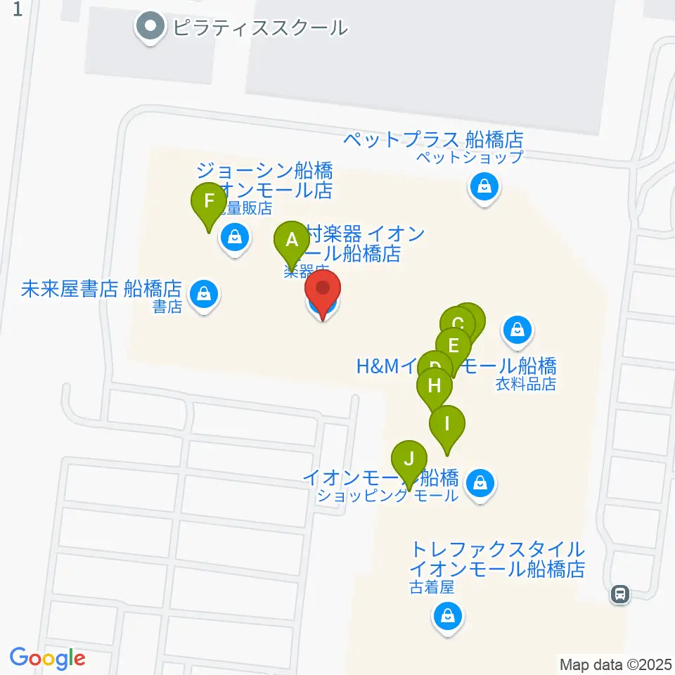 島村楽器イオンモール船橋店周辺のファミレス・ファーストフード一覧地図