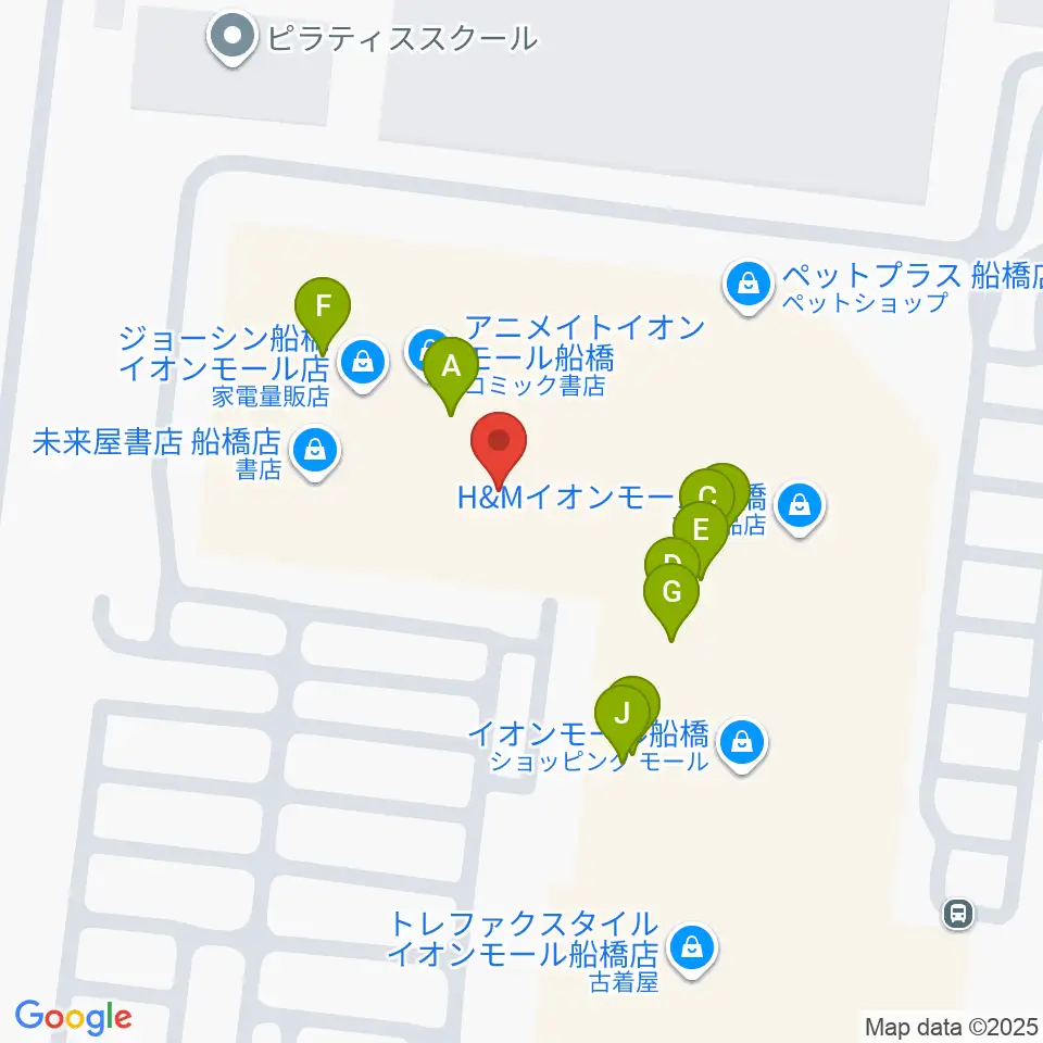 島村楽器イオンモール船橋店周辺のファミレス・ファーストフード一覧地図