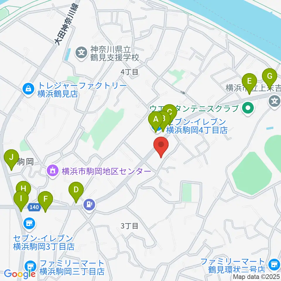 アオバ楽器 フレンド教室周辺のファミレス・ファーストフード一覧地図