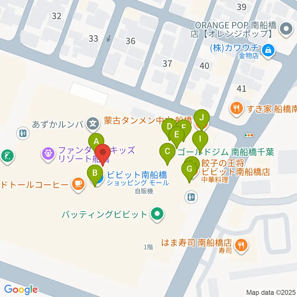 島村楽器 ビビット南船橋店周辺のファミレス・ファーストフード一覧地図