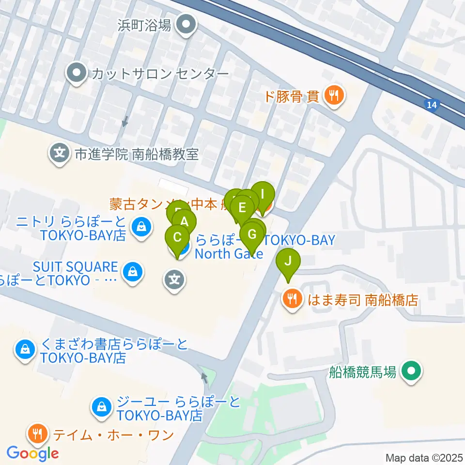 島村楽器 ビビット南船橋店周辺のファミレス・ファーストフード一覧地図