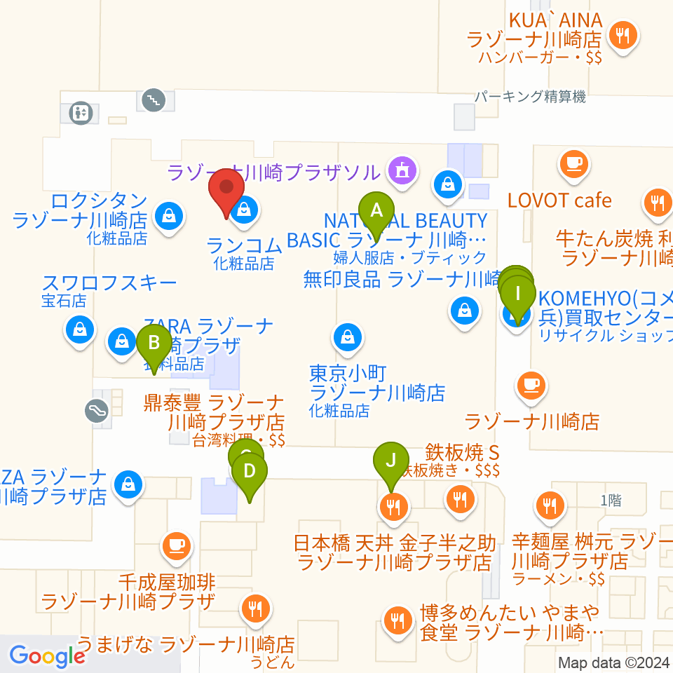 島村楽器 ラゾーナ川崎店周辺のファミレス・ファーストフード一覧地図