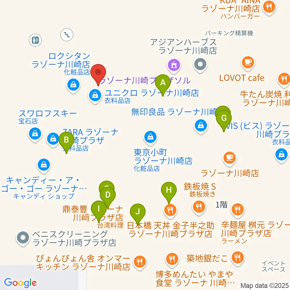 島村楽器 ラゾーナ川崎店周辺のファミレス・ファーストフード一覧地図
