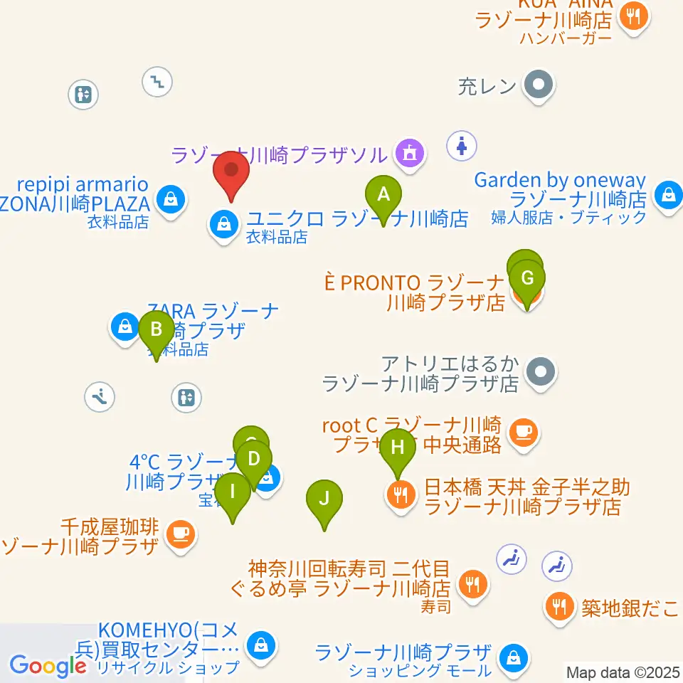 島村楽器 ラゾーナ川崎店周辺のファミレス・ファーストフード一覧地図