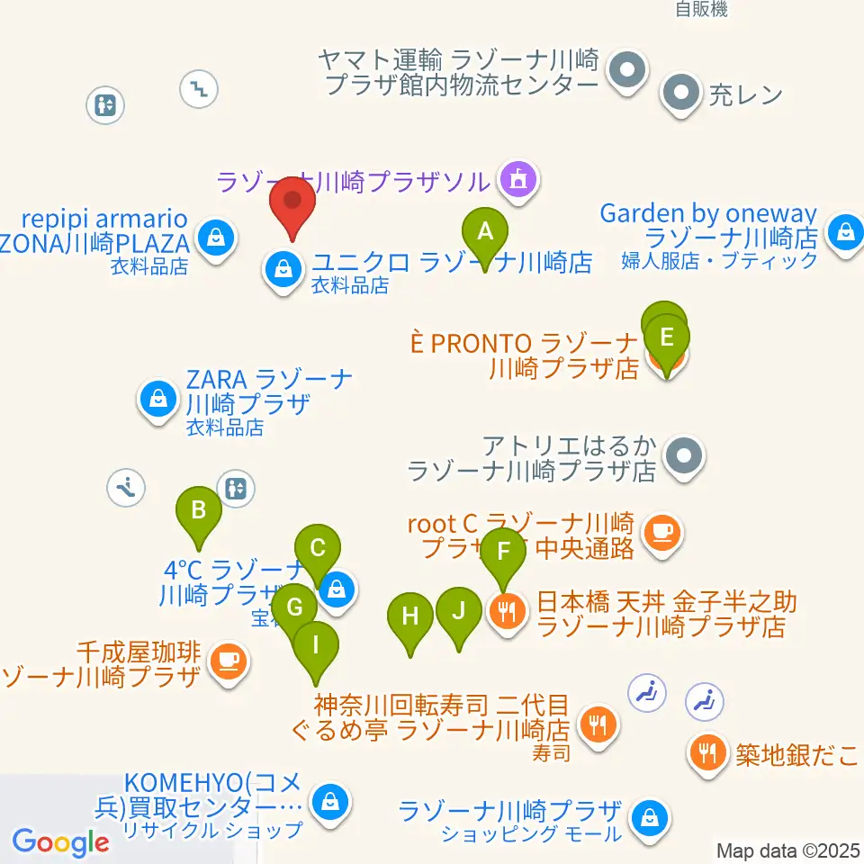 島村楽器 ラゾーナ川崎店周辺のファミレス・ファーストフード一覧地図