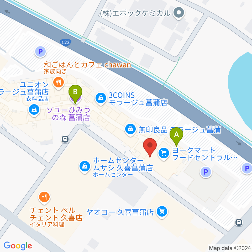 島村楽器 モラージュ菖蒲店周辺のファミレス・ファーストフード一覧地図