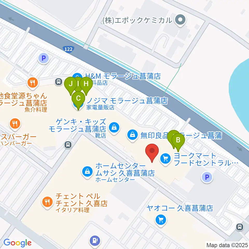 島村楽器 モラージュ菖蒲店周辺のファミレス・ファーストフード一覧地図