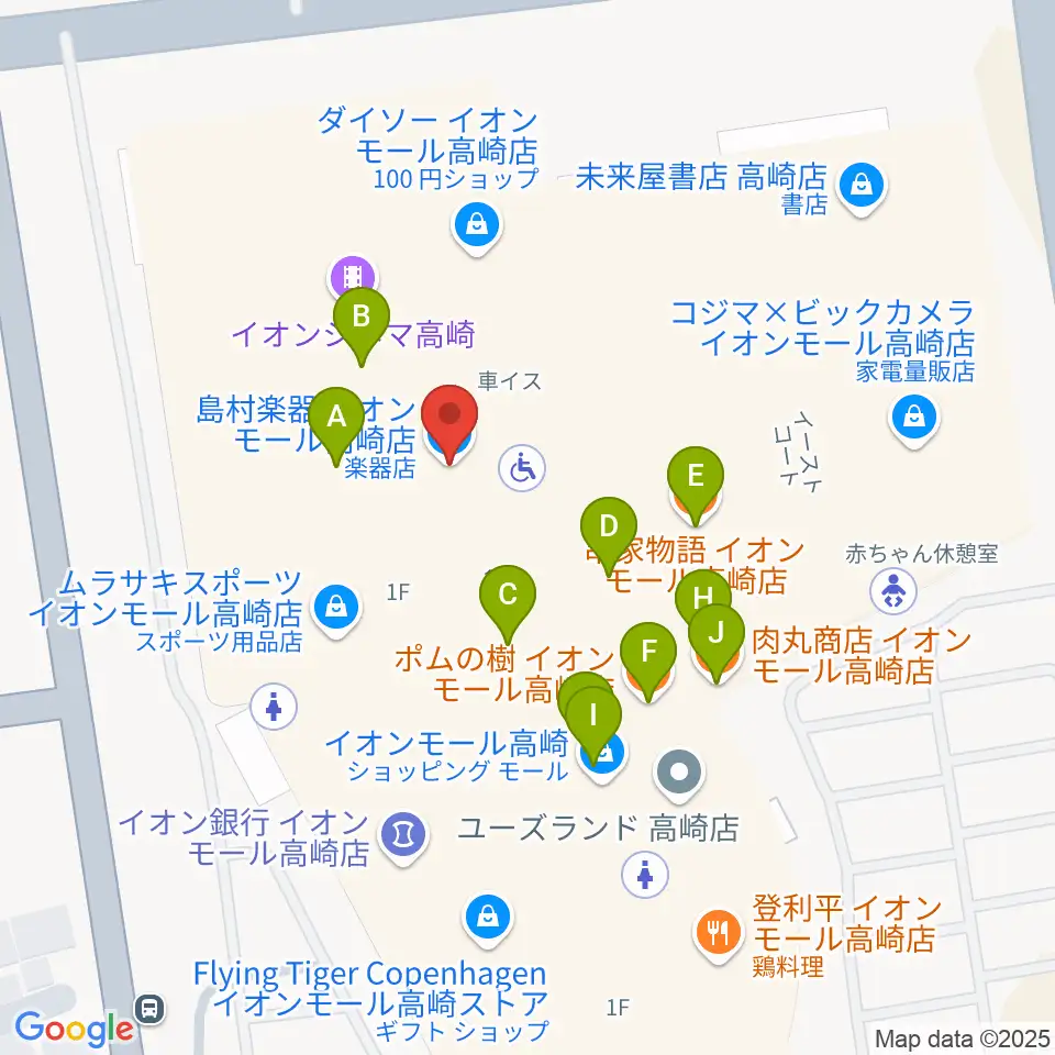 島村楽器 イオンモール高崎店周辺のファミレス・ファーストフード一覧地図