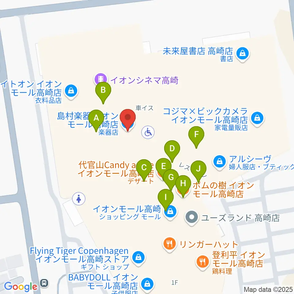 島村楽器 イオンモール高崎店周辺のファミレス・ファーストフード一覧地図