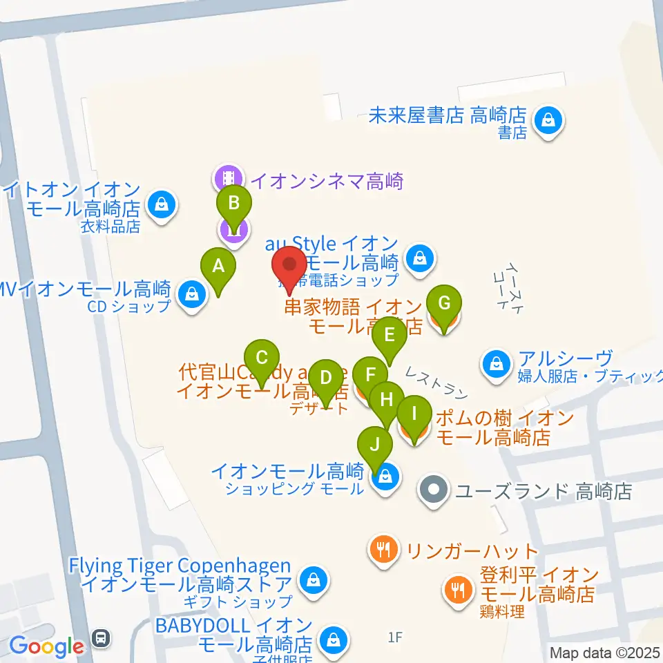 島村楽器 イオンモール高崎店周辺のファミレス・ファーストフード一覧地図