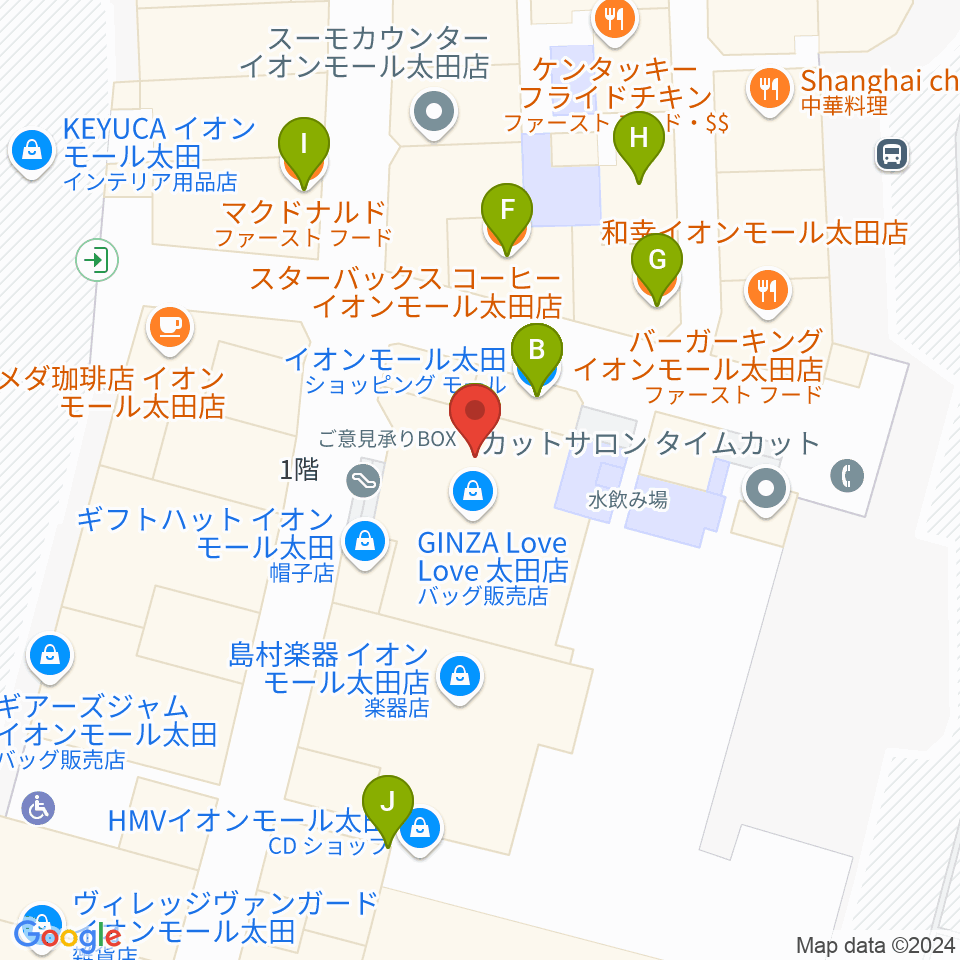 島村楽器 イオンモール太田店周辺のファミレス・ファーストフード一覧地図