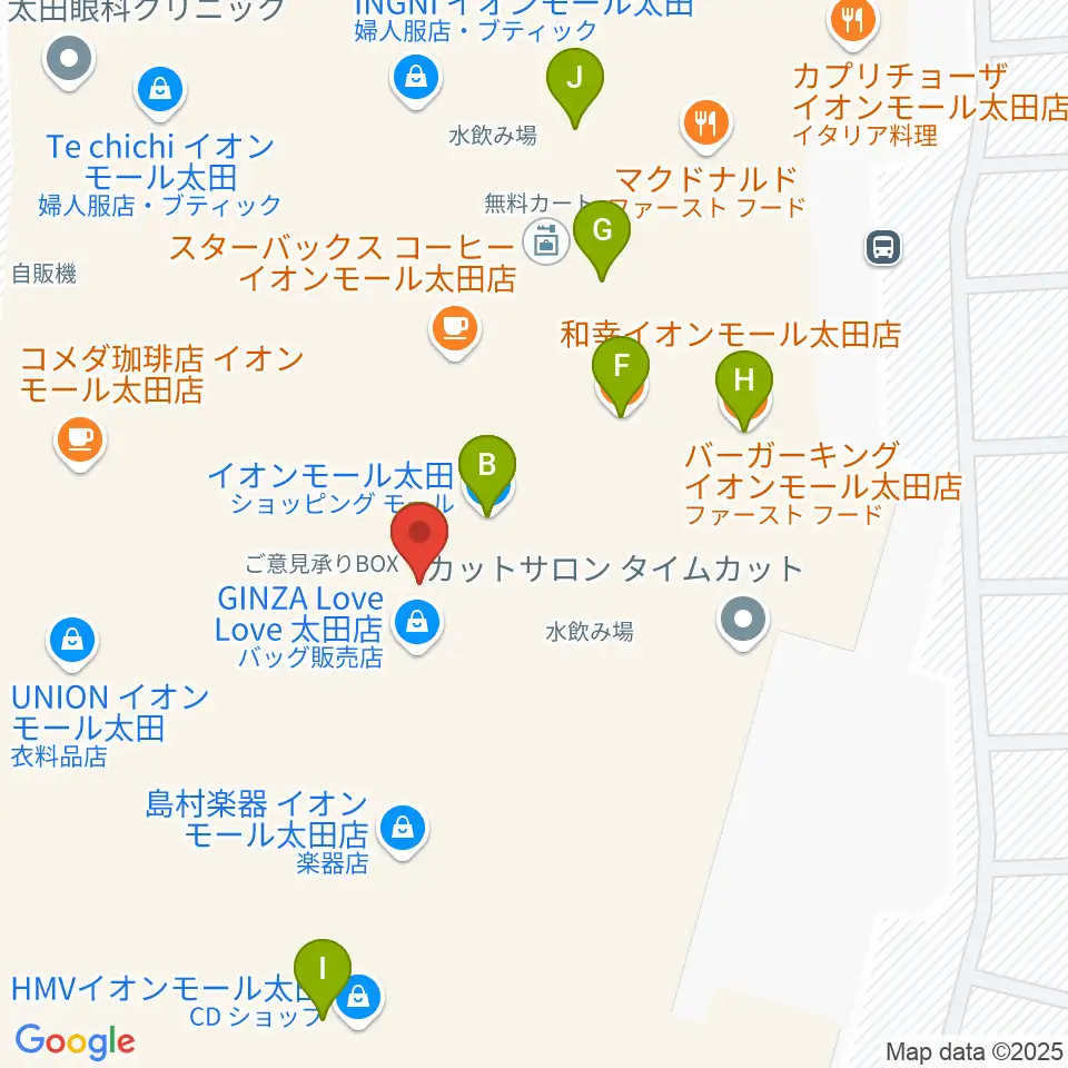 島村楽器 イオンモール太田店周辺のファミレス・ファーストフード一覧地図