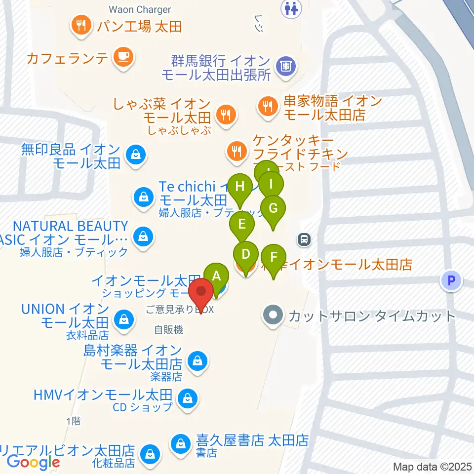 島村楽器 イオンモール太田店周辺のファミレス・ファーストフード一覧地図