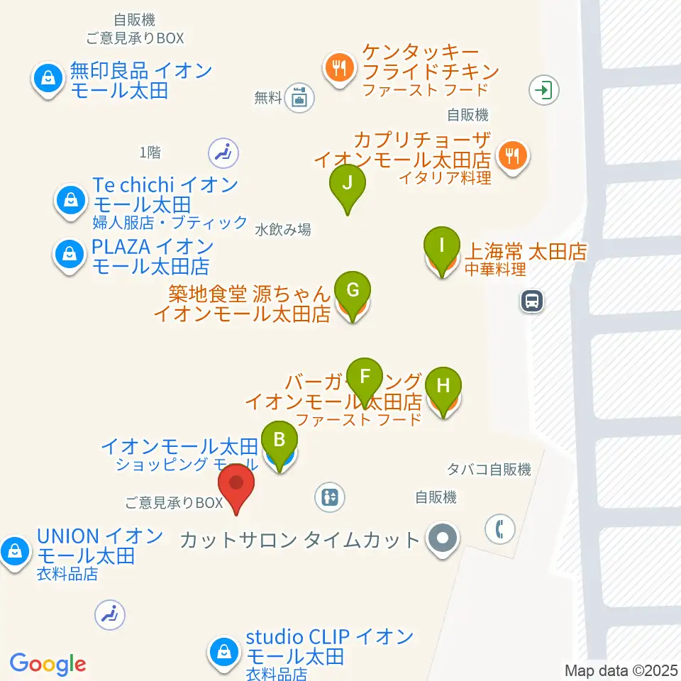 島村楽器 イオンモール太田店周辺のファミレス・ファーストフード一覧地図
