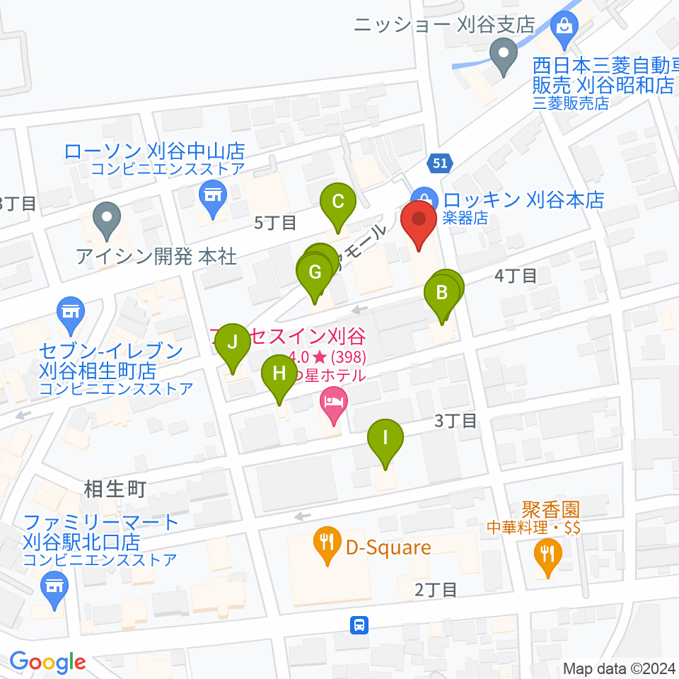 ロッキン刈谷本店周辺のファミレス・ファーストフード一覧地図