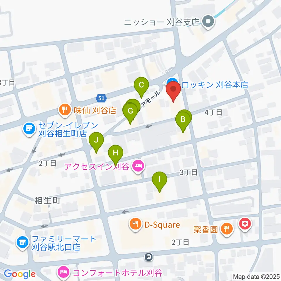 ロッキン刈谷本店周辺のファミレス・ファーストフード一覧地図