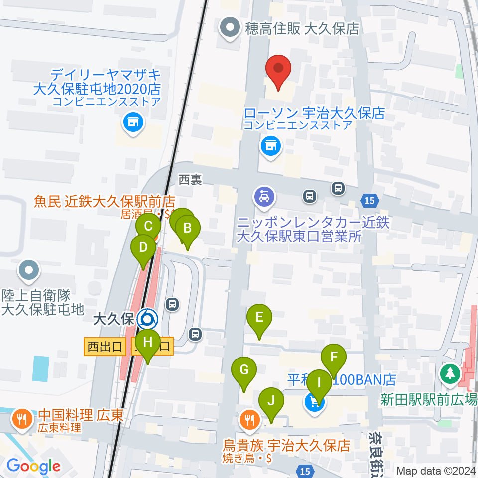 JEUGIA 宇治大久保店周辺のファミレス・ファーストフード一覧地図