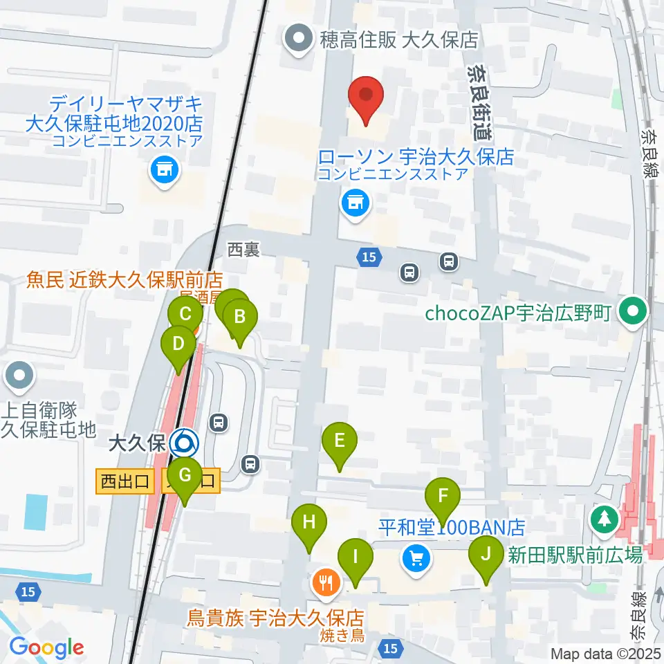 JEUGIA 宇治大久保店周辺のファミレス・ファーストフード一覧地図