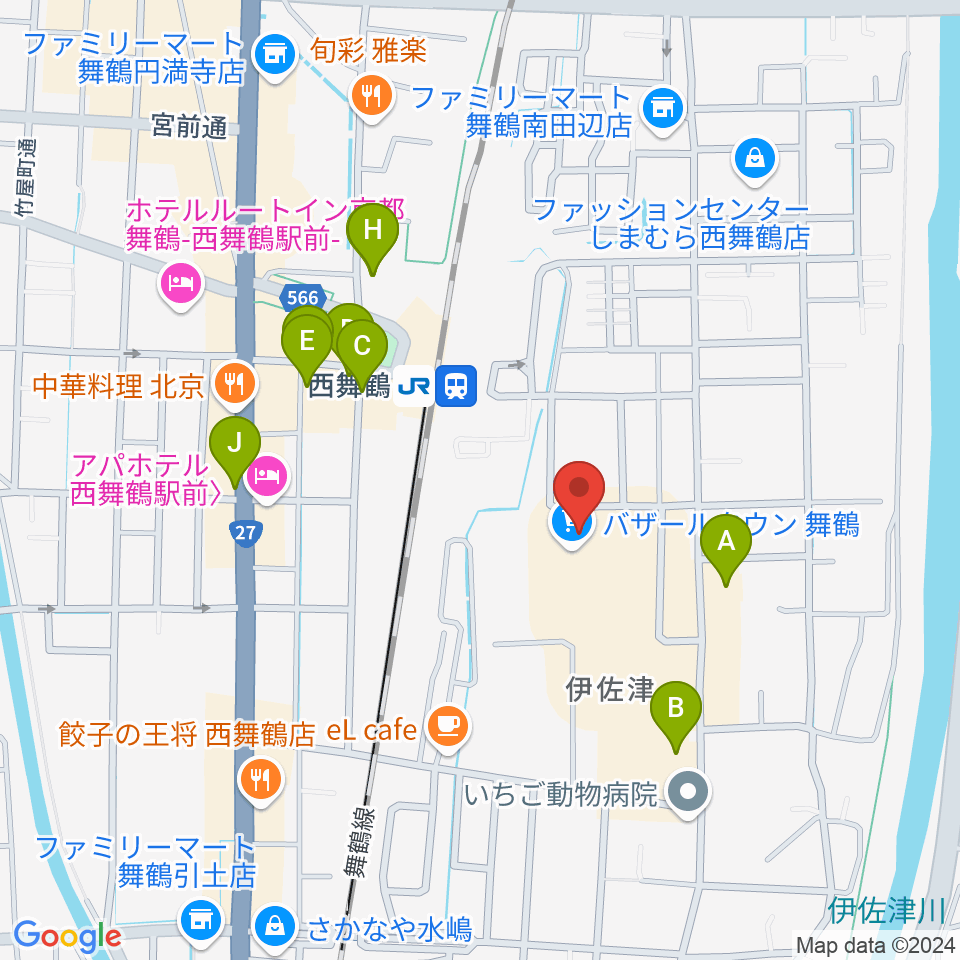 JEUGIA 西舞鶴センター周辺のファミレス・ファーストフード一覧地図