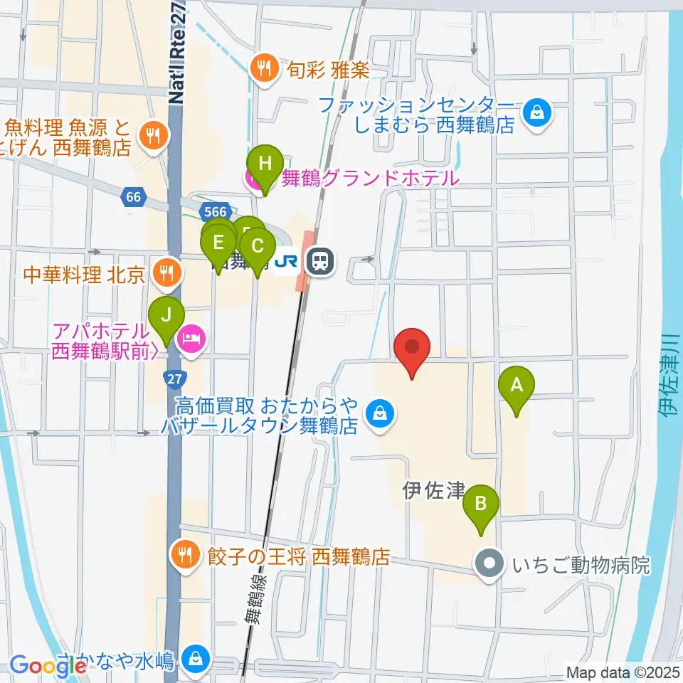 JEUGIA 西舞鶴センター周辺のファミレス・ファーストフード一覧地図