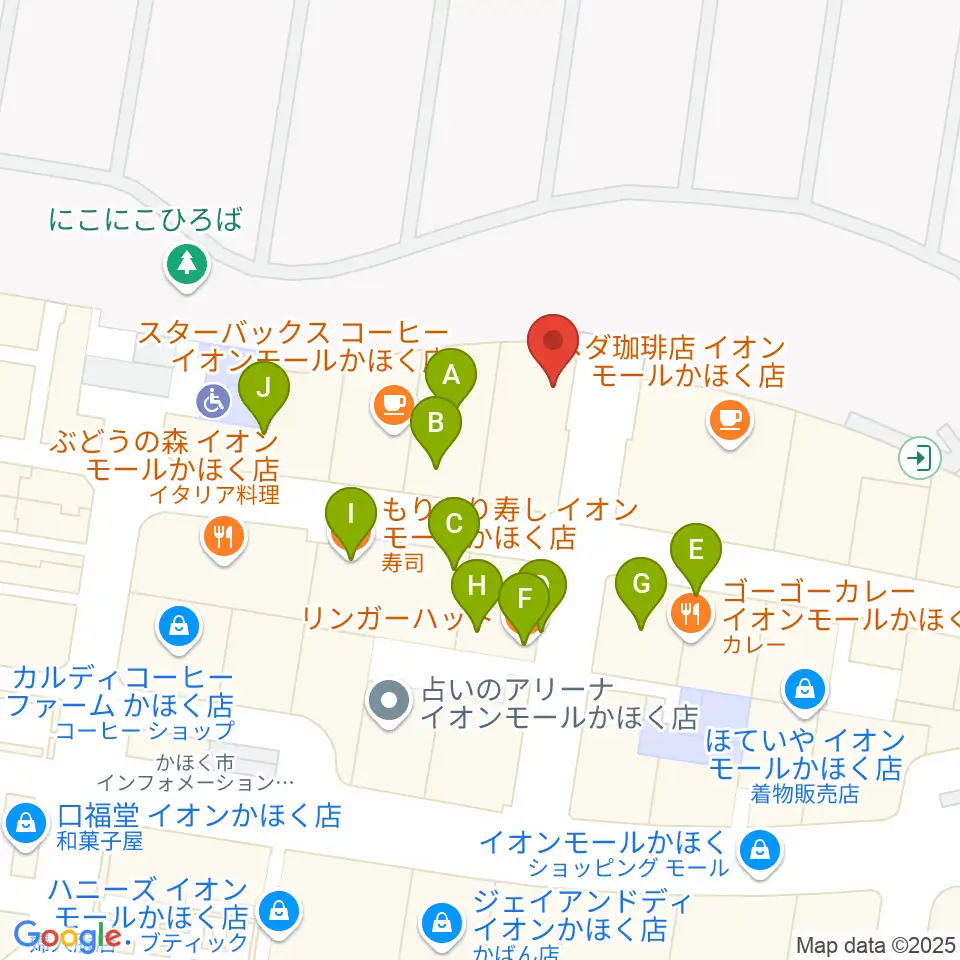 島村楽器 イオンモールかほく店周辺のファミレス・ファーストフード一覧地図