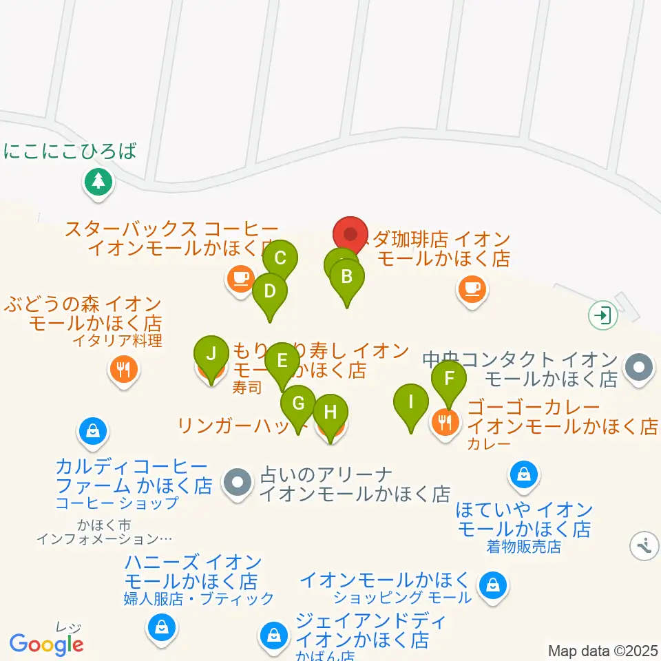 島村楽器 イオンモールかほく店周辺のファミレス・ファーストフード一覧地図
