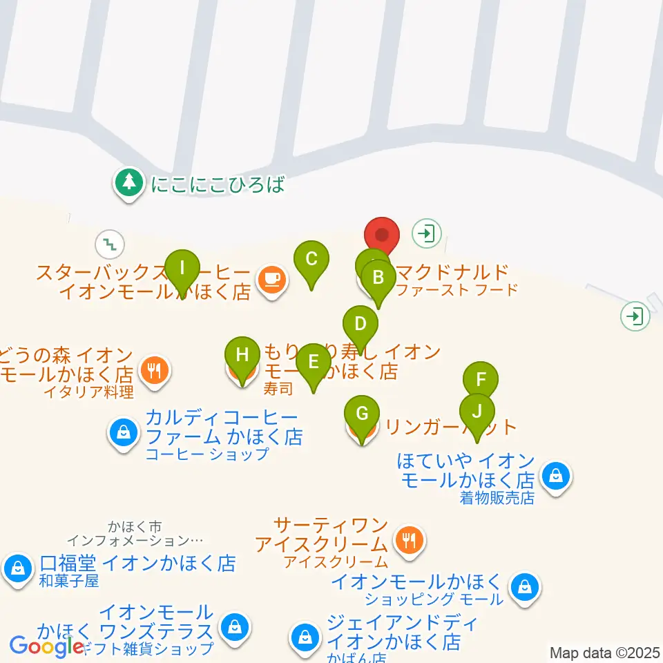 島村楽器 イオンモールかほく店周辺のファミレス・ファーストフード一覧地図