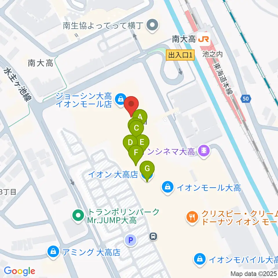 島村楽器 イオンモール大高店周辺のファミレス・ファーストフード一覧地図