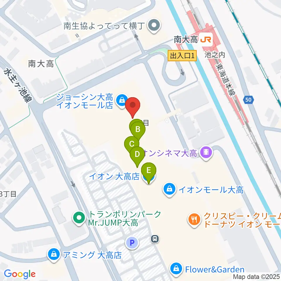 島村楽器 イオンモール大高店周辺のファミレス・ファーストフード一覧地図
