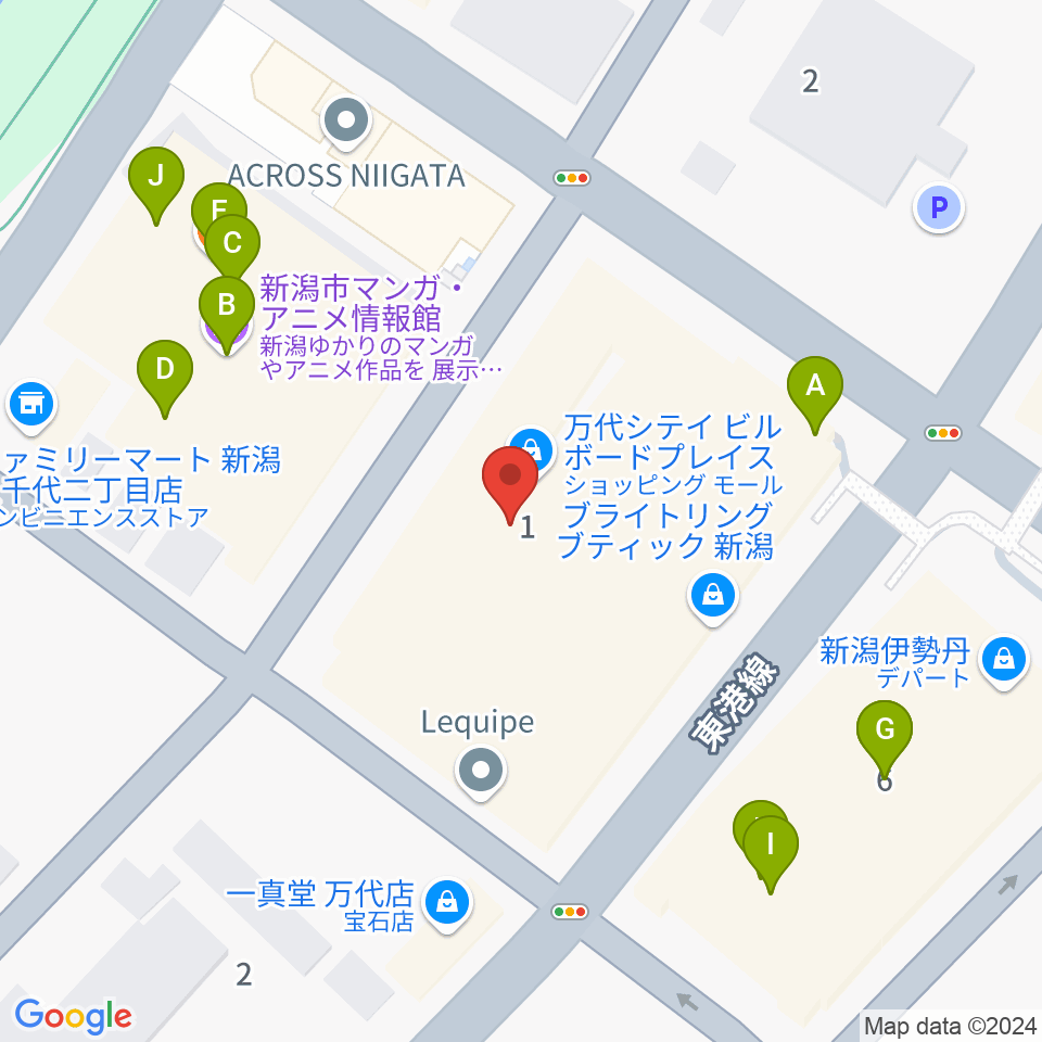 島村楽器 新潟ビルボードプレイス店 周辺のファミレス・ファーストフード一覧地図