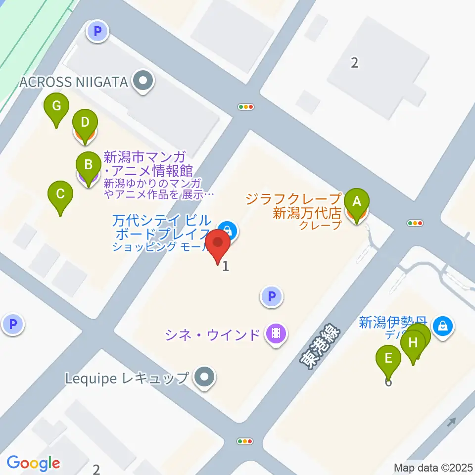 島村楽器 新潟ビルボードプレイス店 周辺のファミレス・ファーストフード一覧地図